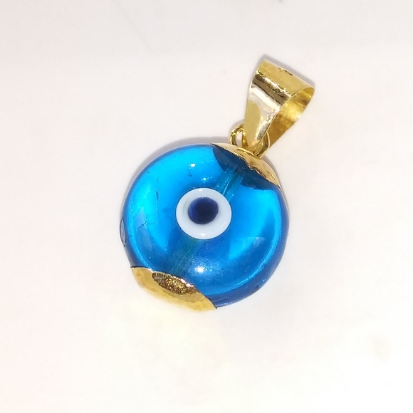 14k Yellow Gold Jewelry - 14k Yellow Gold/Glass Evil Eye Protection Pendant